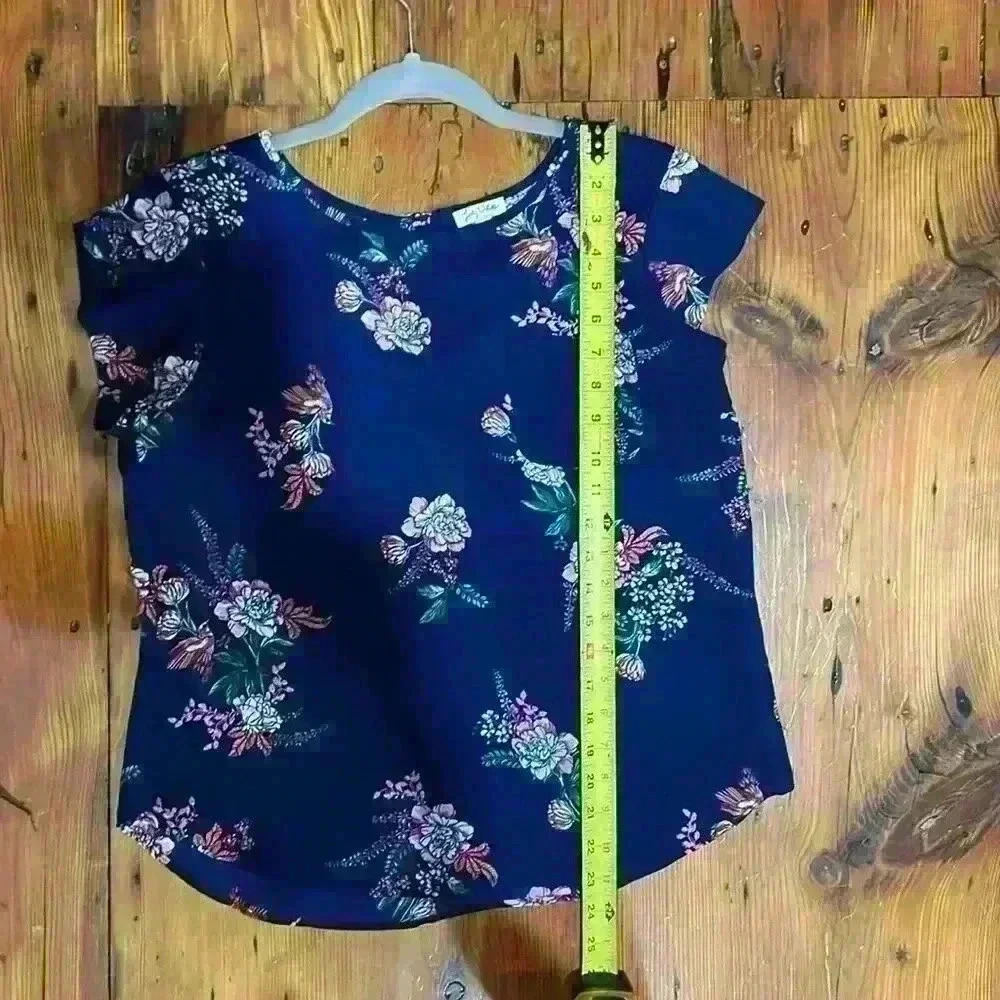 Lily White Floral Black & Navy Blouse tops bundle sleeve size medium - Picture 10 of 12